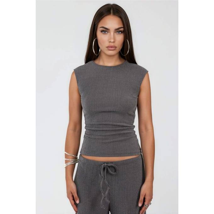 Geribbelde Mouwloze Blouse met Ronde Hals