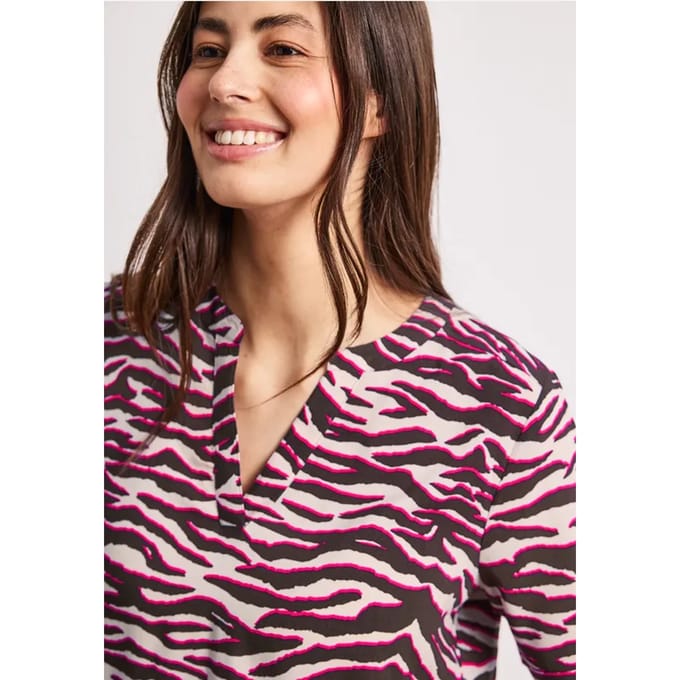 Blouse met korte mouwen, gespleten hals en print