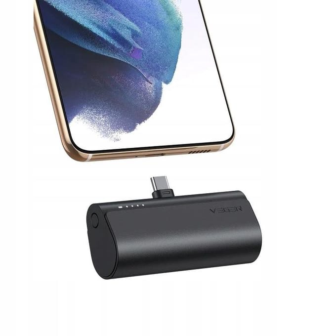 Veger, Mini externe oplader 5000mAh USB C Connector Power Delivery 20W, Zwart