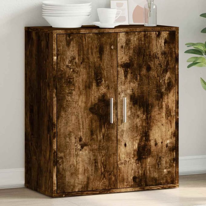 vidaXL - Dressoir - 79x38x80 - cm - bewerkt - hout - gerookt - eikenkleurig