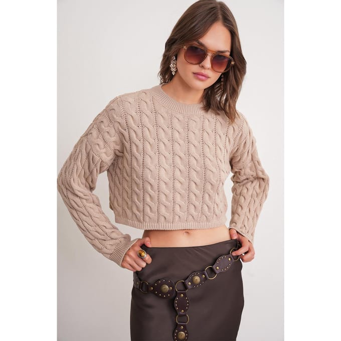 Cable Knit Patroon Ronde Hals Trui