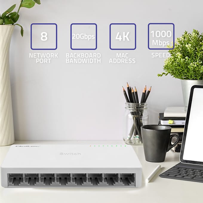 Qoltec SWITCH Netwerkswitch 8 x RJ45-poort |   1000 Mbps |   Fast Ethernet |   LAN