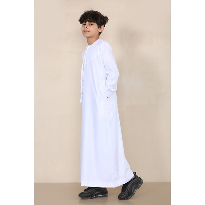 Witte Thobe voor jongens, Emirati Jubba, islamitische kleding, kaftan, Eid-kwastjes met koord