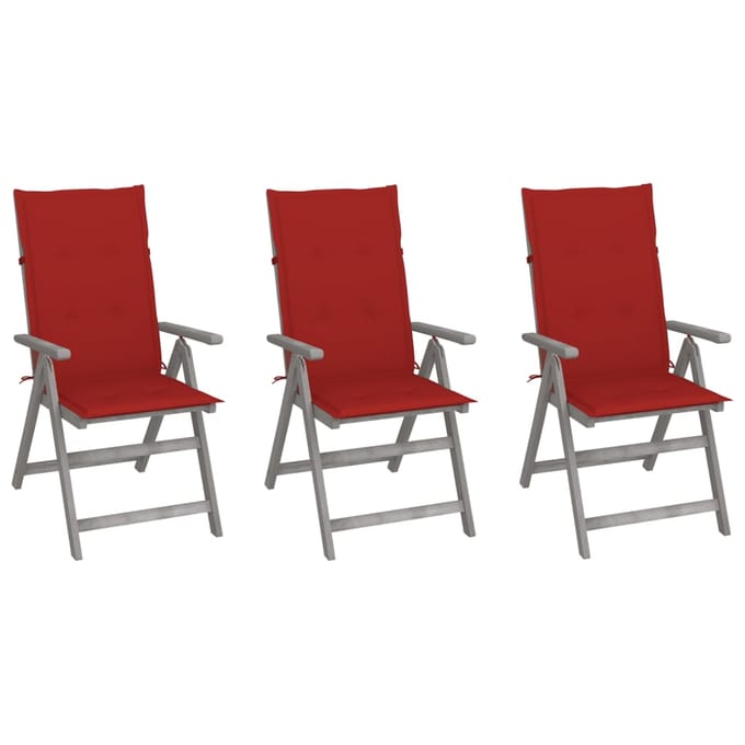 vidaXL - Tuinstoelen - 3 - st - verstelbaar - met - kussens - massief - acaciahout