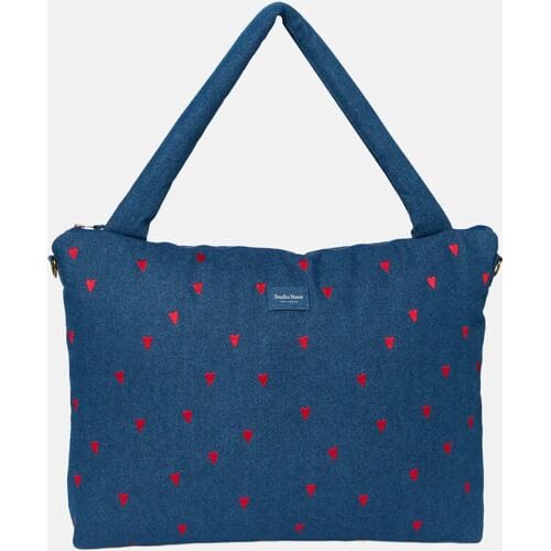 Studio Noos Denim Diaper Bag shopper dark blue red hearts