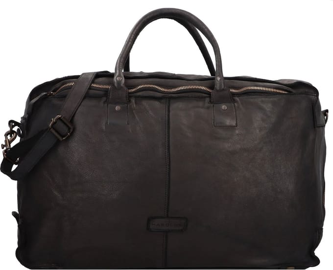 HAROLD'S Leren reistas Submarine Travelbag Black zwart