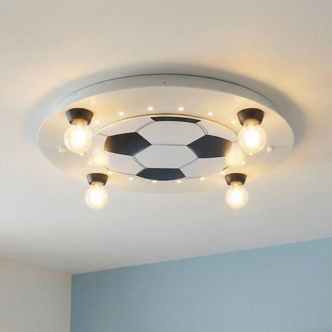 Elobra Plafondlamp Voetbal, 4-lamps, zilver-wit