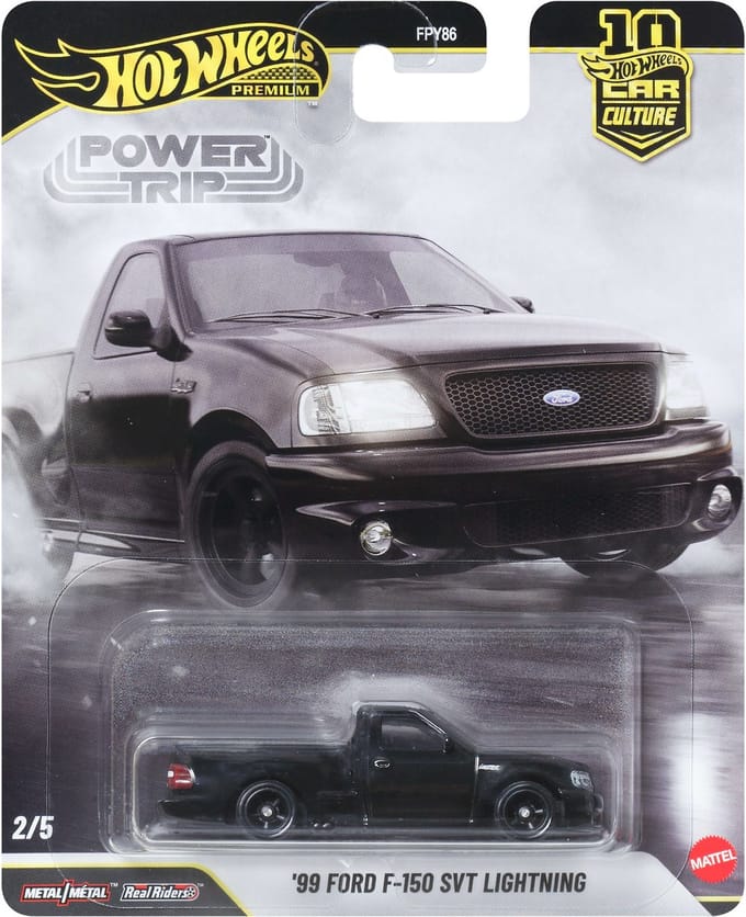 Hot Wheels Car Culture Premium '99 Ford F150 SVT Lightning, metalen Power Trip Truck, schaal 1:64