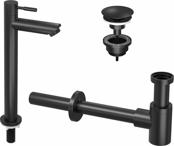 Fonteinkraanset INK Hoog Model Inclusief Waste en Design Sifon Mat Zwart