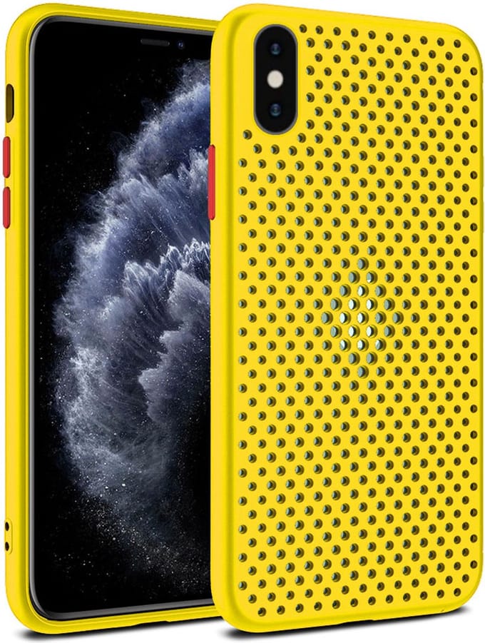 Smartphonica iPhone Xs Max siliconen hoesje met gaatjes - Geel geschikt voor iPhone Xs Max