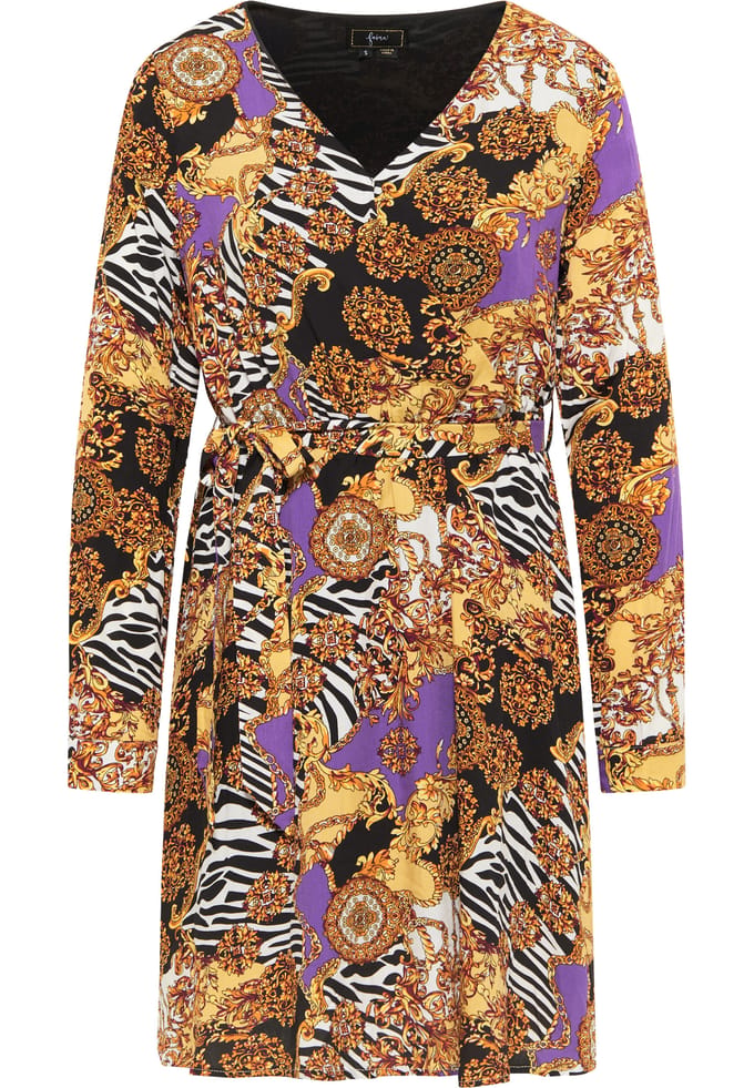Faina midi-jurk Dames Oranje Veelkleurig