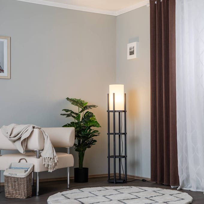 Opviq Vloerlamp 8111 zwart, plank, stoffen kap wit