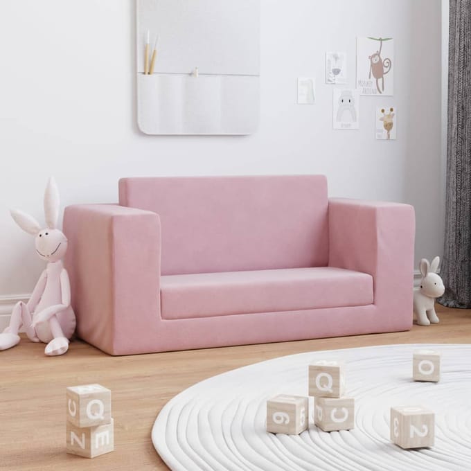 vidaXL - Kinderslaapbank - 2-zits - zacht - pluche - roze