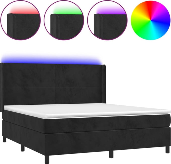 vidaXL - Boxspring - met - matras - en - LED - fluweel - zwart - 160x200 - cm