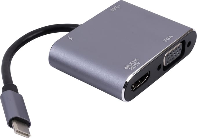 USB-C Hub voor MacBook & Laptop – 4K HDMI, VGA, USB 3.0 Adapter – Grijs