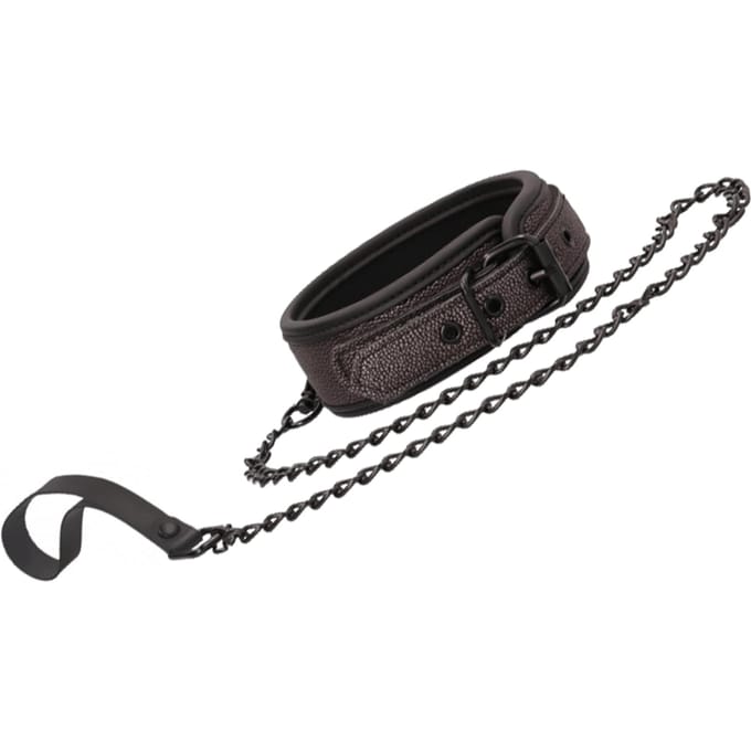 Ouch! Elegance Elegante Neopreen Halsband met Leren Riem - Titanium Grijs
