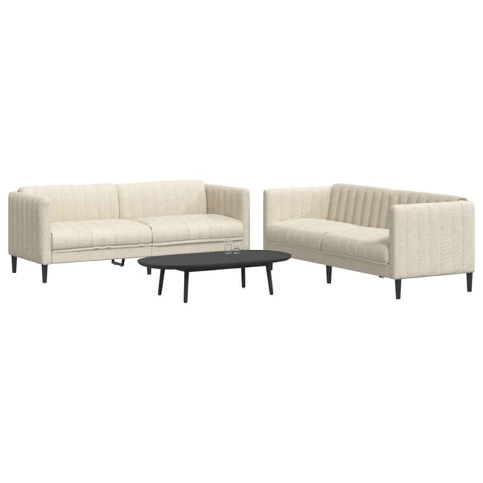 vidaXL - 2-delige - Loungeset - stof - crèmekleurig