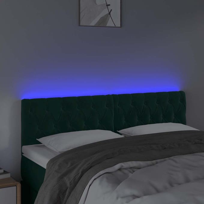 vidaXL - Hoofdbord - LED - 160x7x78/88 - cm - fluweel - donkergroen