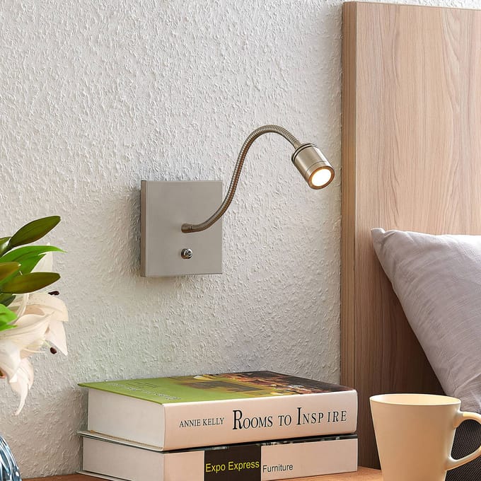 Lindby LED wandlamp Legera, 11 cm, nikkelkleurig, flexibele arm