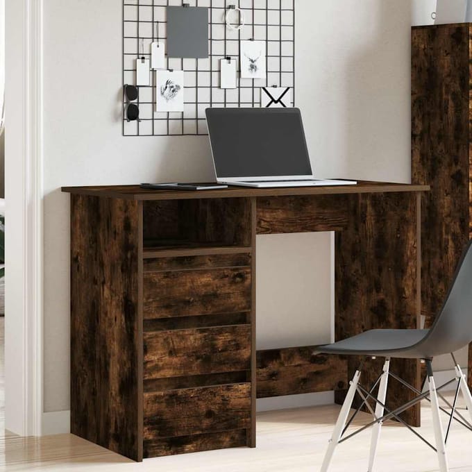 vidaXL - Bureau - 102x50x75 - cm - bewerkt - hout - gerookt - eikenkleurig