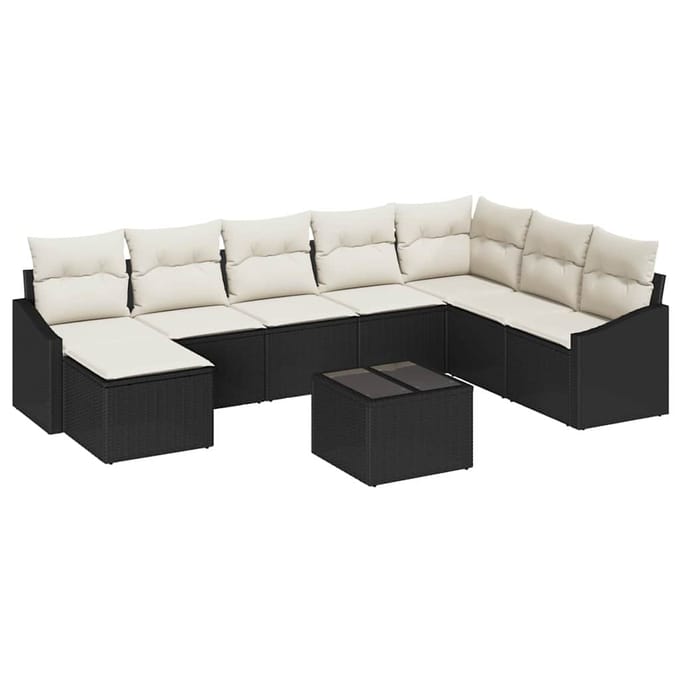 vidaXL Bankstel 9 st Zwart poly rattan
