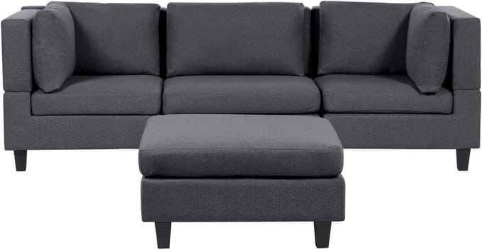 UNSTAD - Driezitsbank met ottomaan - Donkergrijs - Polyester