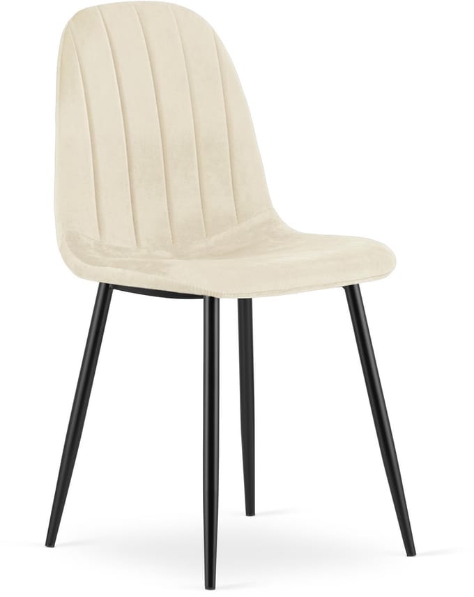 Eetkamerstoel PADVA - Lichtbeige fluweel - Zwarte metalen poten - Modern design