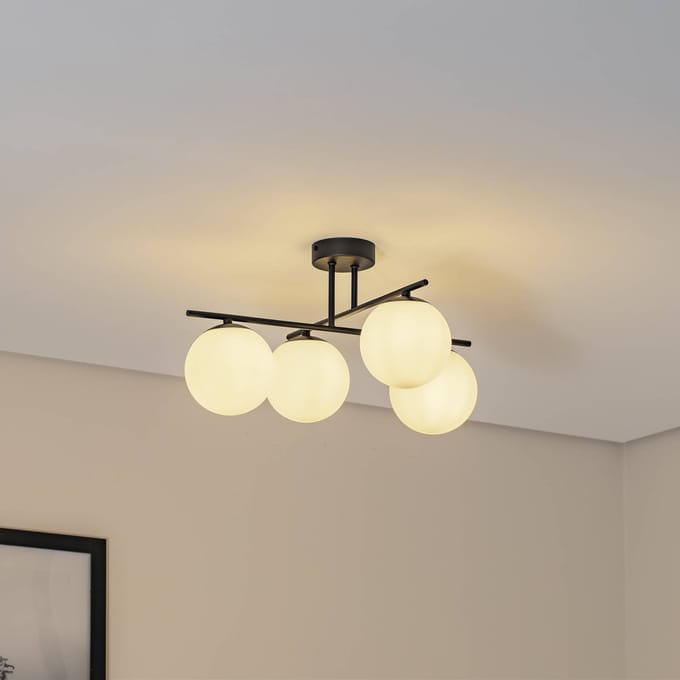 Domiluce Aurora plafondlamp, zwart, Ø 50 cm, 4-lamps, glas, E14