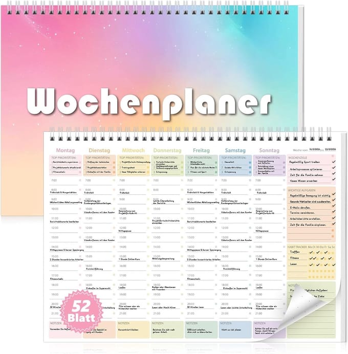 Solidchoice - Ongeadresseerde Weekplanner A4 met 52 Bladen, Spiralgebonden
