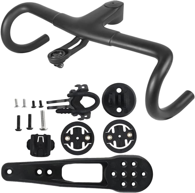 Fietscomputerhouder voor racefietsen, aluminium Out Front stuur mount, zwart.