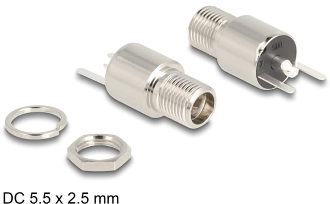 Delock Connector DC 5.5 x 2.5 mm female bulkhead soldering version - round 20 V / 9 A