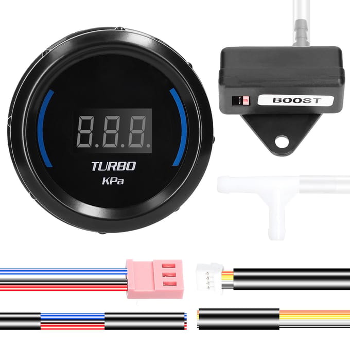 52mm Turbo Boost Gauge Auto Digitale Meter LED Display 1.0-2.0kPa met Sensor Alarm Functie voor Auto zwart