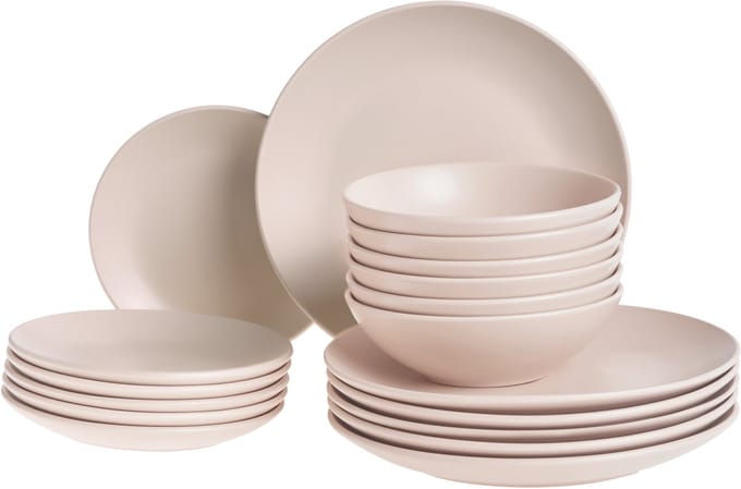 VIVANI - Servies set van 18 - Lichtbeige - Steengoed