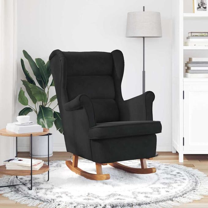 vidaXL - Schommelstoel - met - kussen - Zwart - 92 - x - 71 - x - 100 - cm - Multiplex