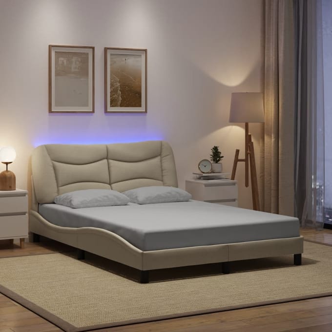 vidaXL - Bedframe - met - LED - zonder - matras - "Hvar" - 120x200 - cm - stof - crème