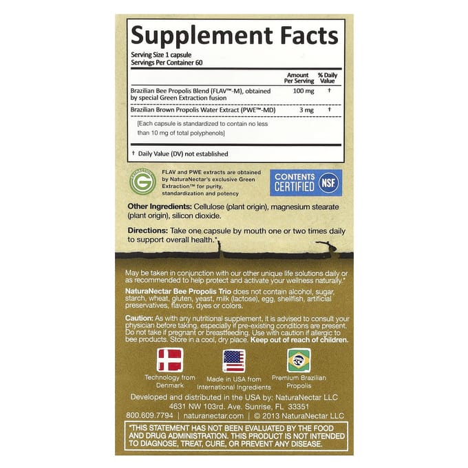 NaturaNectar, Bee Propolis Trio™, 60 Veggie Capsules