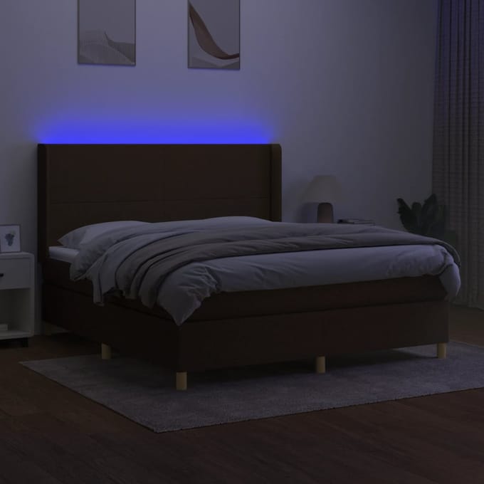 vidaXL - Boxspring - met - matras - en - LED - stof - donkerbruin - 180x200 - cm
