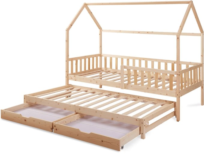 Kinderbed Aarghonmaa met uitschuifbed en opberglades 90x200 cm naturel [en.casa]