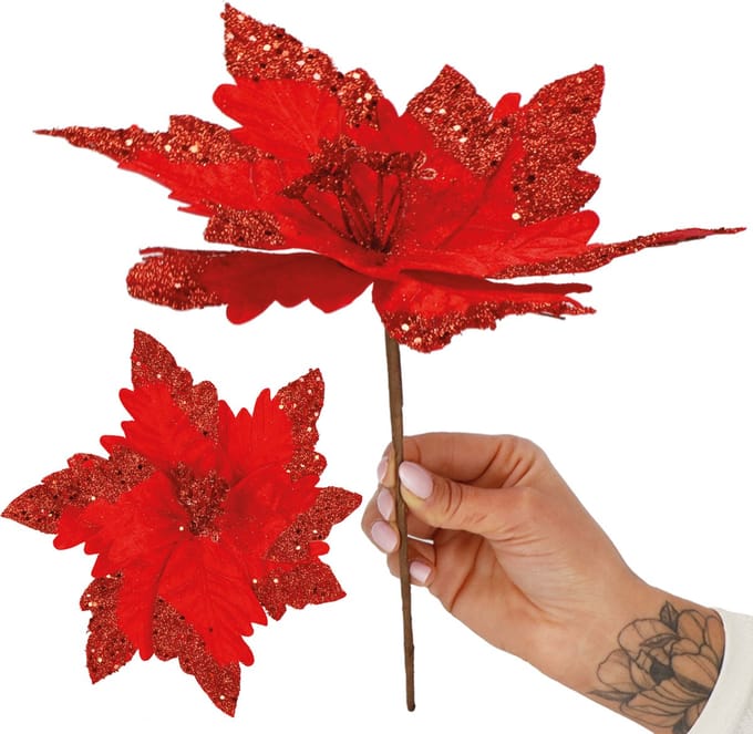Springos Kunstbloem | Kerst | Ster van Bethlehem | Rood | Glitters