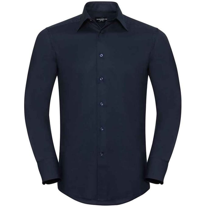 Russell Collection Heren Oxford Getailleerd Formeel Overhemd Met Lange Mouwen (Heldere marine)