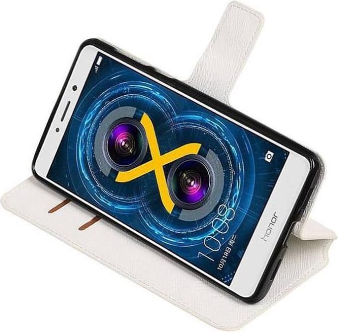 Cross Pattern TPU Bookstyle Wallet Case Hoesjes Geschikt voor Huawei Honor 6X Wit