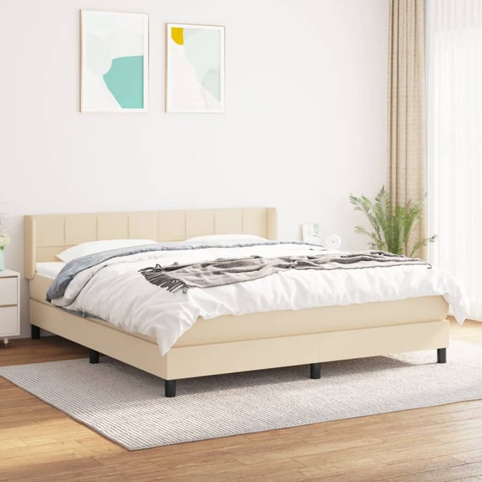 vidaXL - Boxspring - met - matras - stof - crèmekleurig - 160x200 - cm