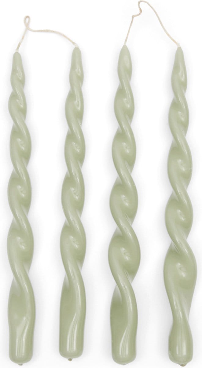 Riviera Maison Tafelkaarsen - Twisted Dinner Candles Glossy - Groen - 4 Stuks