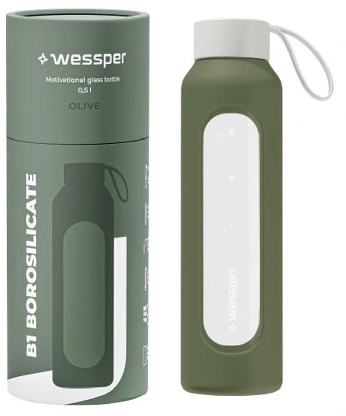 Glazen Motivatiefles 1000ml – Duurzame Waterfles in OLIVE