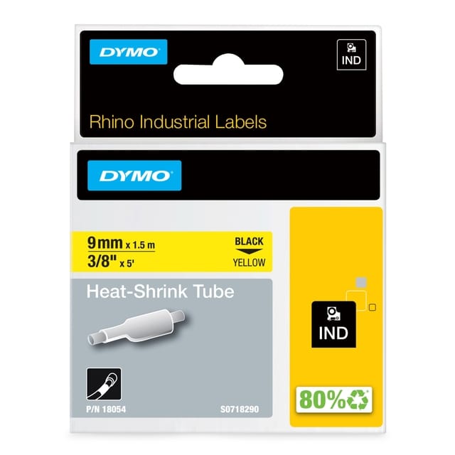 DYMO Rhino industriële Heat-Shrink Tube-labels | 9 mm x 1,5 m | zwarte afdruk op geel | voor Rhino labelprinters