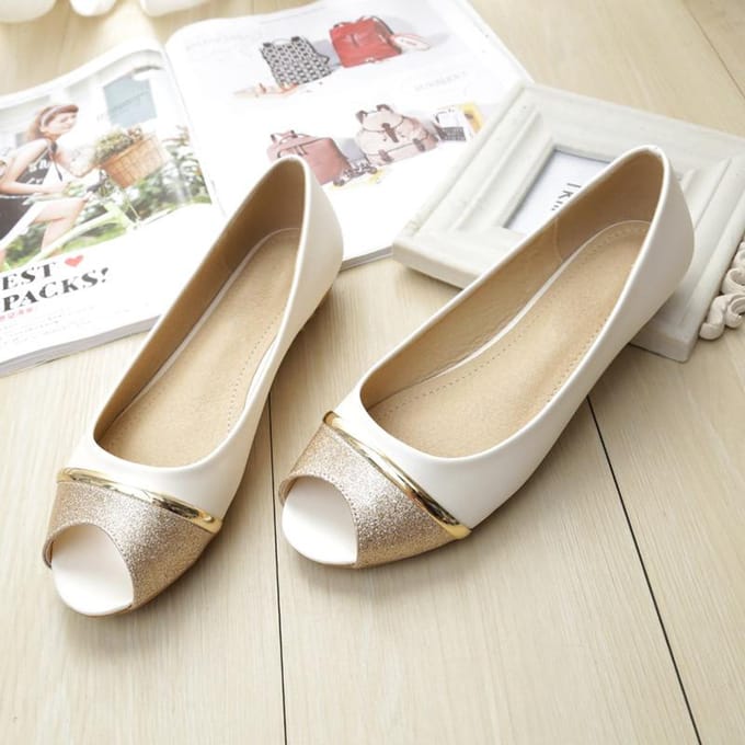 Mode Dames Flats Peep Toe Flats Comfortabele PU Leer Roze Goud Witte Schoenen Vrouw 36 wit