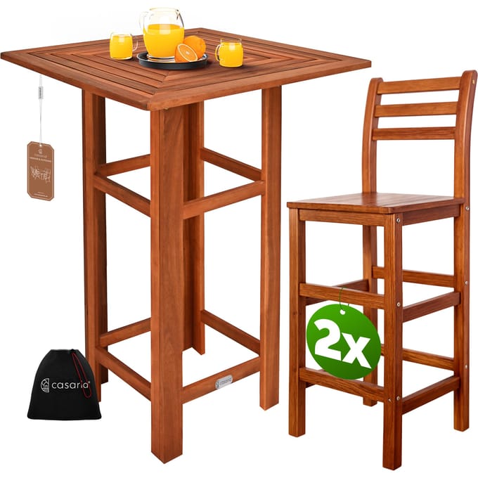 Statafel met barkruk set 3 stuks acaciahout