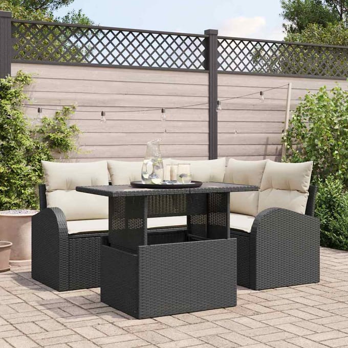 vidaXL - Tuinbank - Set - 5 - st - Zwart - poly - rattan