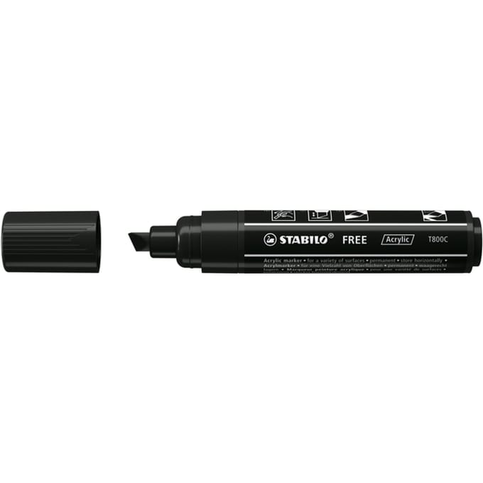 STABILO FREE - Acryl Marker - T800C - Schuine Punt - 4-10 mm - Zwart - per stuk