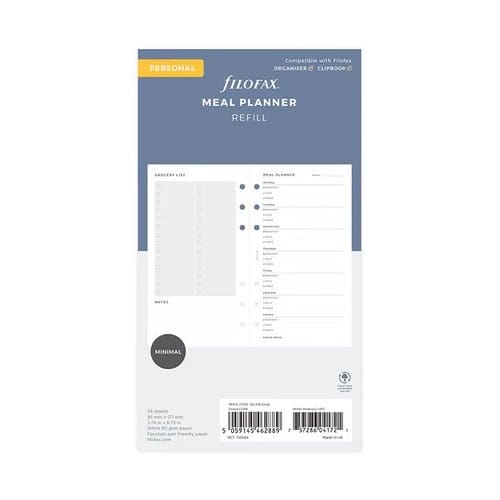 Filofax organiser navulling, formaat personal, maaltijdplanner